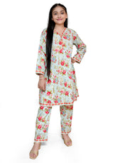 Powder blue printed lawn 2 piece casual suit for girls