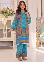 Teal Printed Khaddar Kurti & Trouser Set