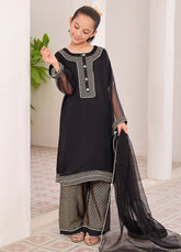 Black Embroidered Chiffon 3pc Fancy Kids Suits