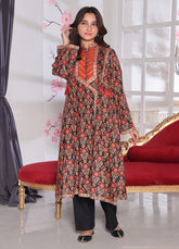 Khaddar Printed Kurti Set — Rust & Black