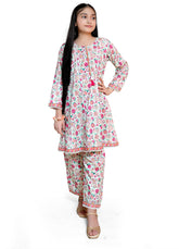 White printed 2 piece lawn casual suit for girls