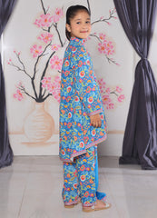 Blue Floral Kurti, Trouser & Dupatta Set