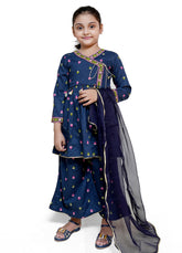 Blue printed fancy 3 girls suit