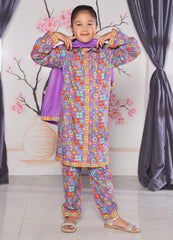 Purple Floral Khaddar Kurti Set — 2–10 Years