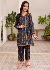 Navy blue Printed 2 piece lawn casual suit
