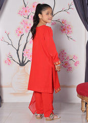Red Khaddar Embroidered Kurta 3‑Piece Set — 5–10 Years