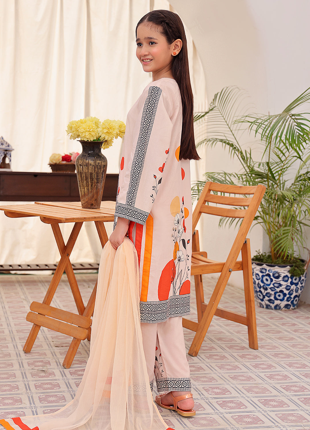 Printed lawn 3 piece stitched suit for girls
