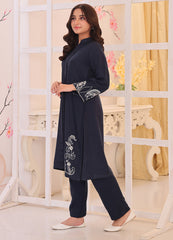 Navy Embroidered Khaddar Kurta Set