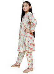 Powder blue printed lawn 2 piece casual suit for girls