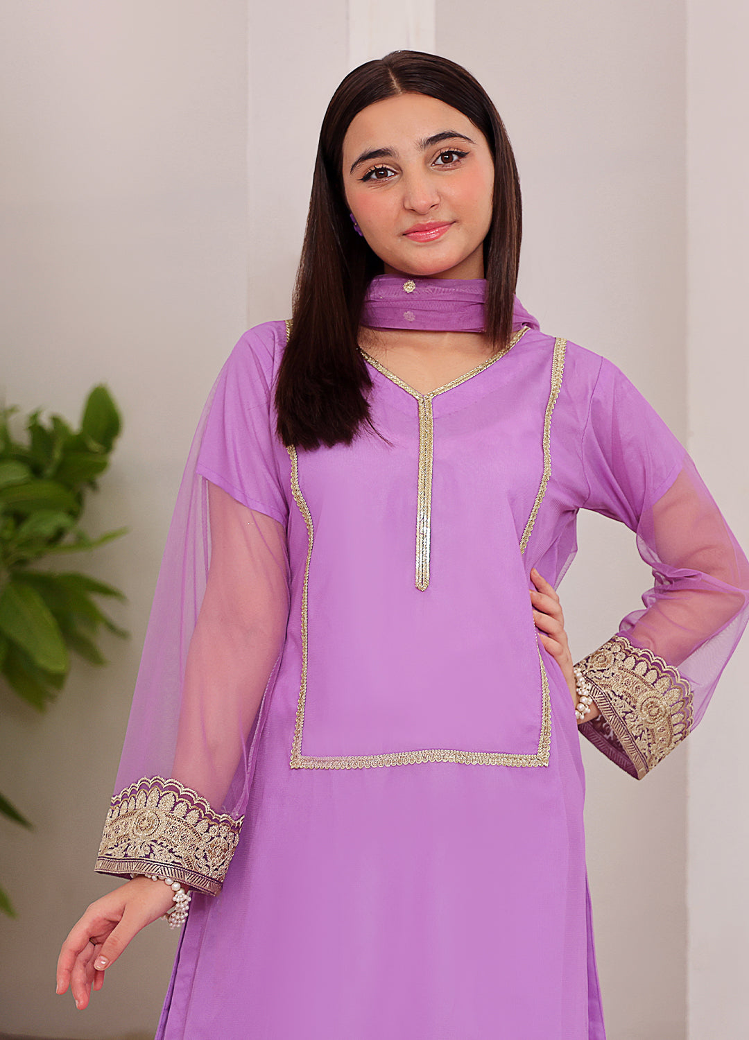 Embroidered formal 3 piece suit for girls