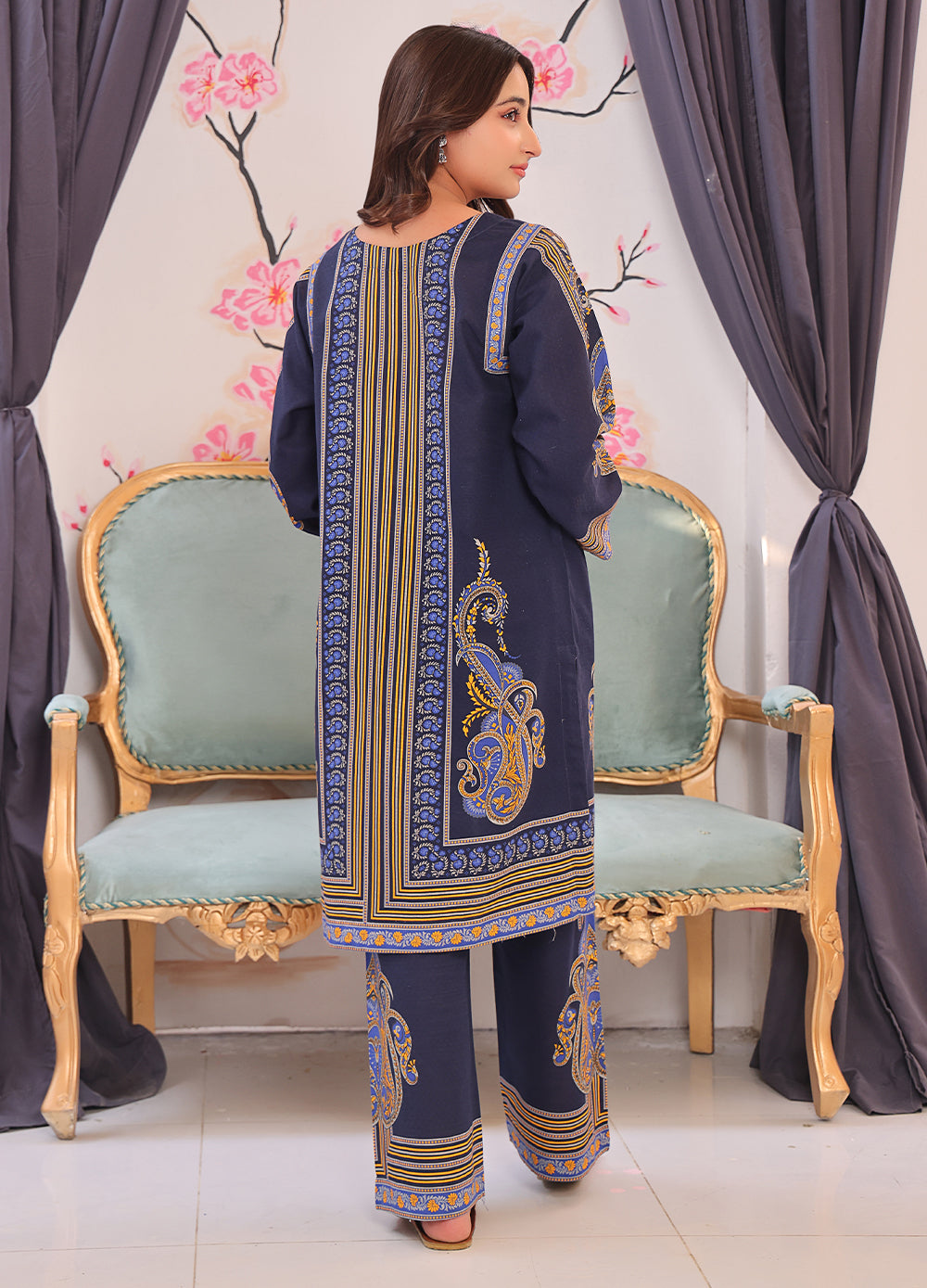 Khaddar Navy Kurti with Coordinating Trouser