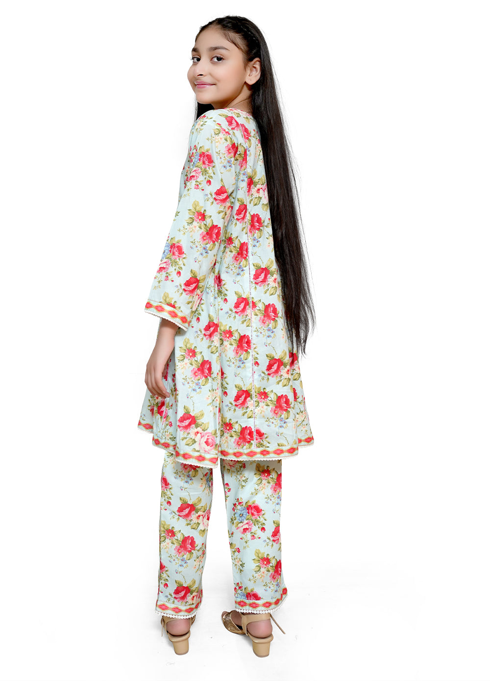 Powder blue printed lawn 2 piece casual suit for girls