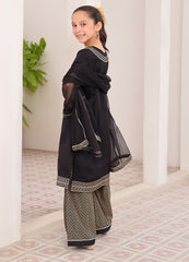 Black Embroidered Chiffon 3pc Fancy Kids Suits
