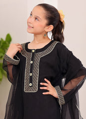 Black Embroidered Chiffon 3pc Fancy Kids Suits