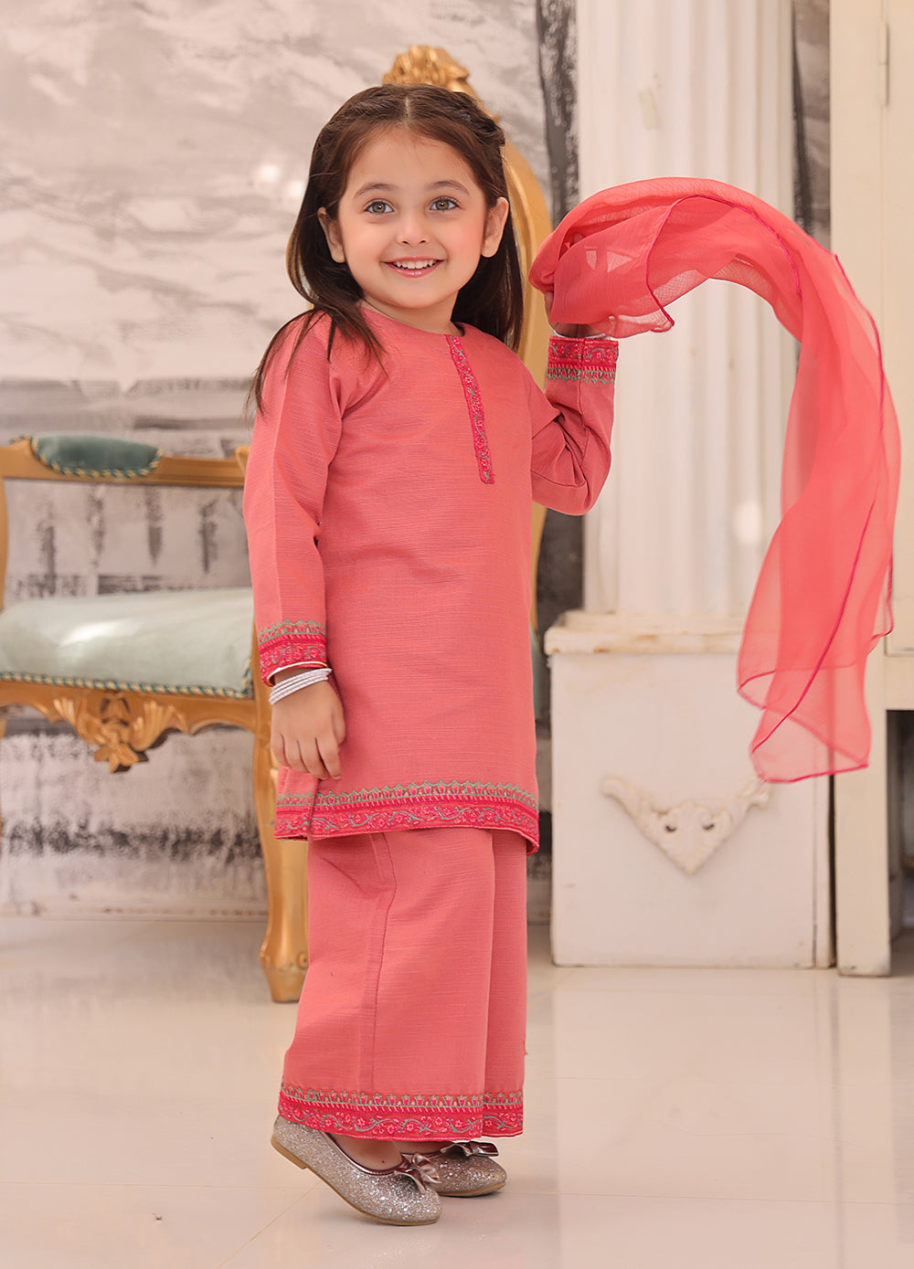 khaddar formal 3 piece stitched suit for kids