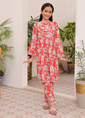 Red printed 2 piece casual suit