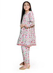 White printed 2 piece lawn casual suit for girls