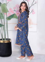 Blue Floral Khaddar Kurti & Trouser Set