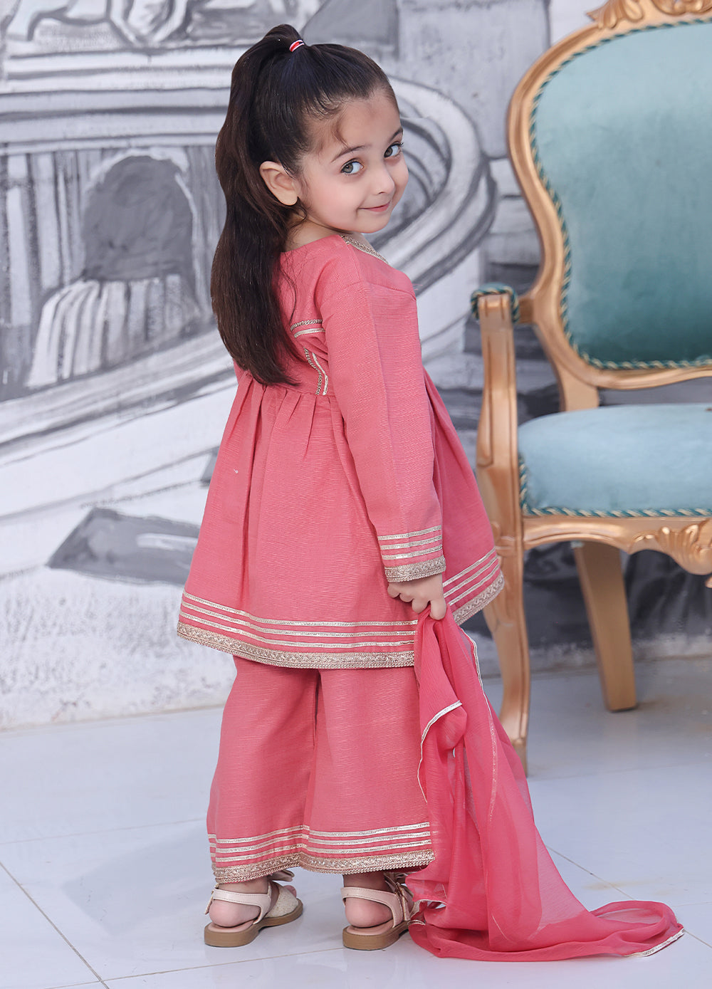 khaddar formal 3 piece stitched suit for kids