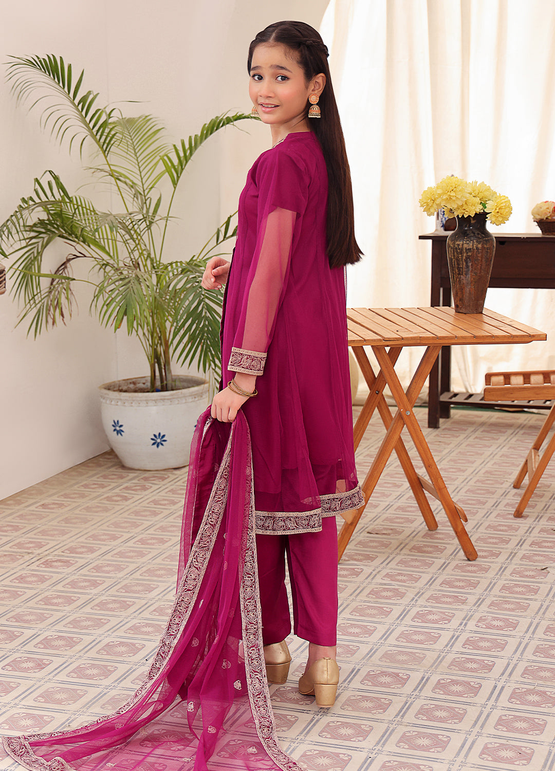 Embroidered formal 3 piece suit for girls