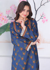 Blue Floral Khaddar Kurti & Trouser Set