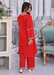 Khaddar Embroidered Kurti & Trouser Set — Red