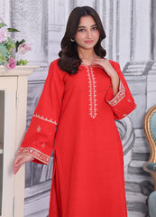 Khaddar Embroidered Kurti & Trouser Set — Red