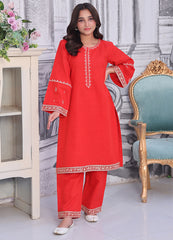 Khaddar Embroidered Kurti & Trouser Set — Red