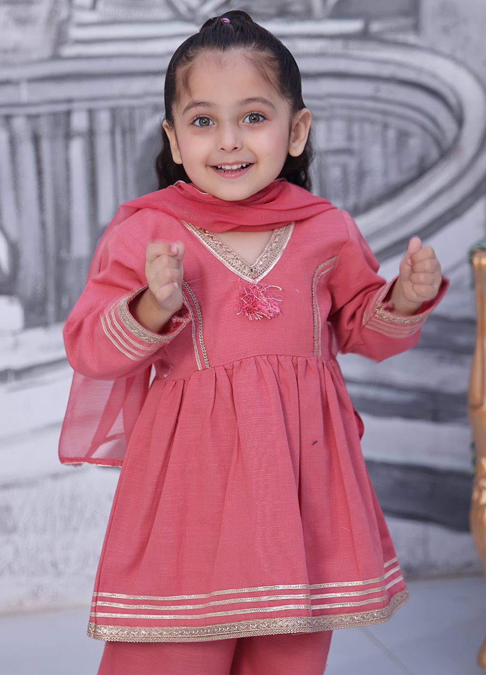 khaddar formal 3 piece stitched suit for kids