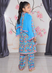 Blue Floral Kurti, Trouser & Dupatta Set