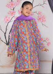 Purple Floral Khaddar Kurti Set — 2–10 Years