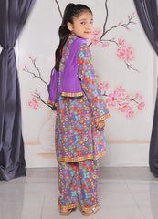 Purple Floral Khaddar Kurti Set — 2–10 Years