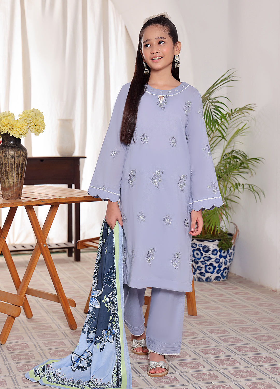 Embroidered 3 Piece Stitched Suit for Girls