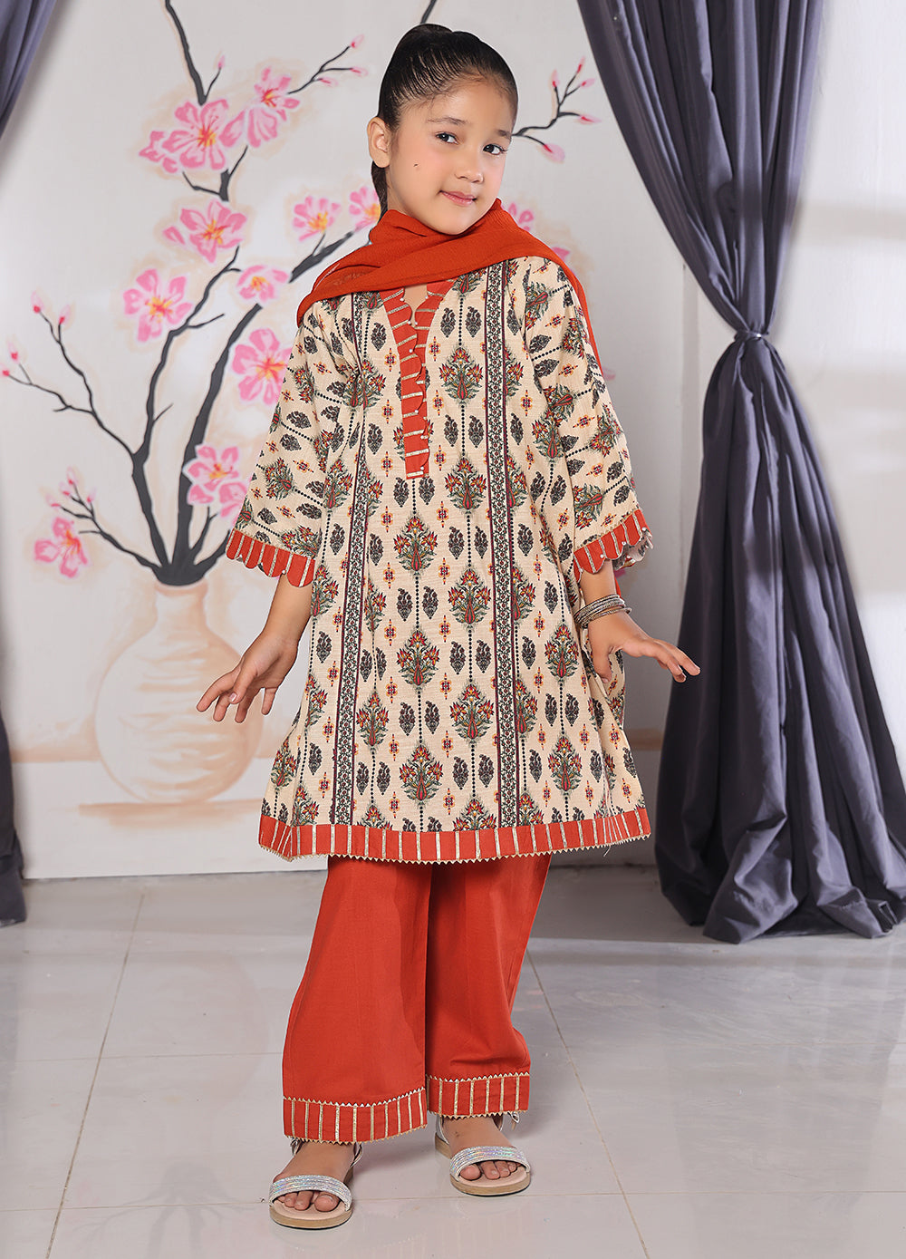 khaddar formal 3 piece stitched suit for kids