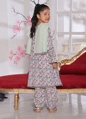 Floral Khaddar Kurti & Trouser Set — Pink & Mint