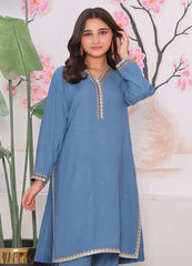 Khaddar Three-Piece Suit in Dusty Blue