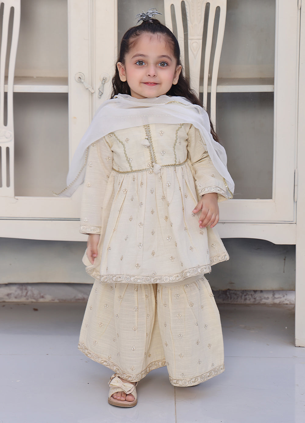 khaddar formal 3 piece stitched suit for kids