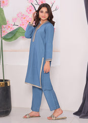 Khaddar Three-Piece Suit in Dusty Blue