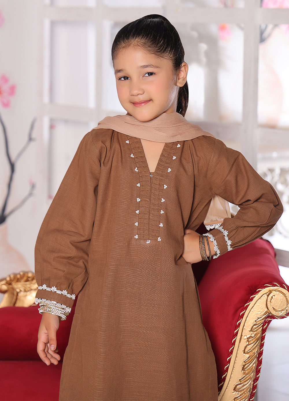 khaddar formal 3 piece stitched suit for kids