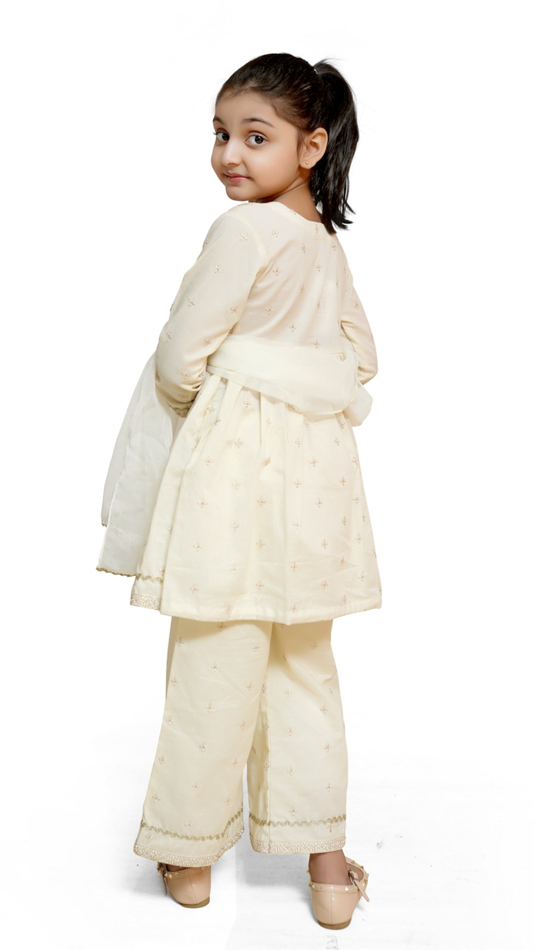 White kids stitched 3pc suit