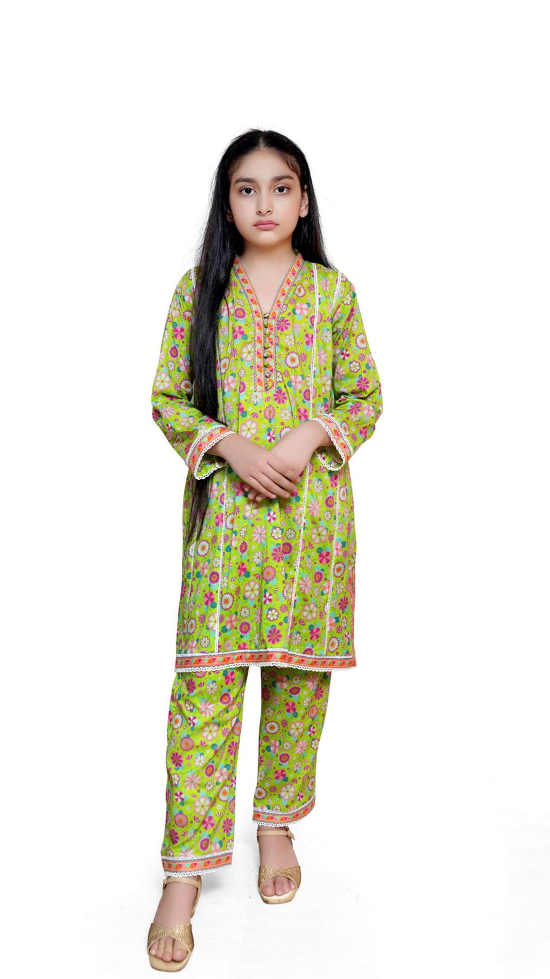 Green Printed stitched 2pc suit
