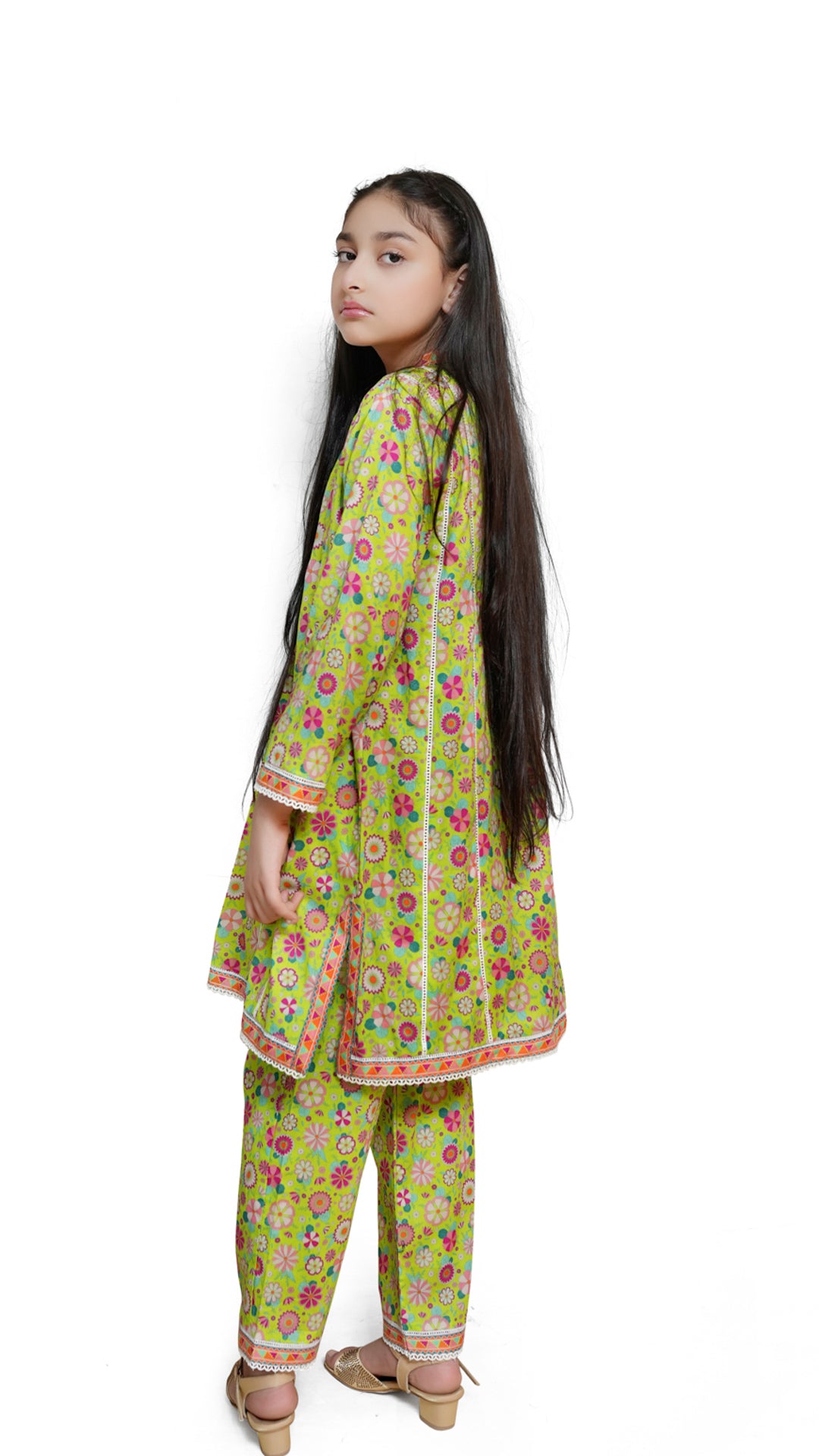 Green Printed stitched 2pc suit