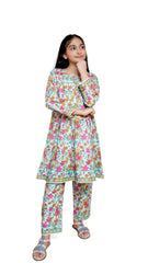 Multi color printed kids 2pc stitched suit