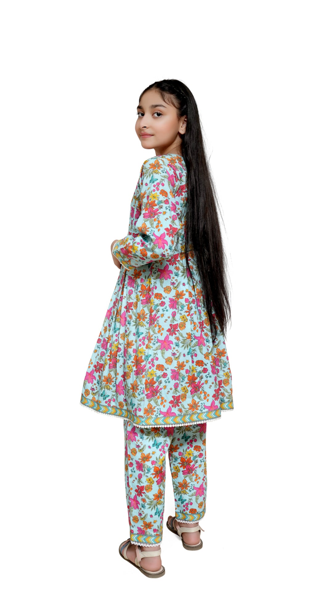 Multi color printed kids 2pc stitched suit