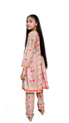 Light grey flower printed lawn 2 piece casual dress girls