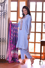 EMBROIDERED SUIT 3PCS STITCHED (KHES-02)